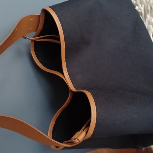 COS Handbags - Canvas Tote Bag with Tan Leather Trim - Women's Shoulder Bag